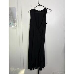 Gap Dress Womens L Tall Sleeveless Wrap Maxi Stretchy Black Minimalist Basic